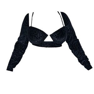 Pretty Little Things long sleeves black textured crop top corset SZ 18 coquette